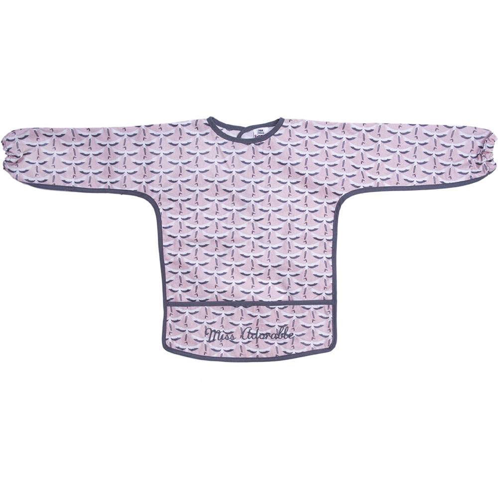 Manches Gris Oiseaux Et Tablier Longues À Miss Adorable Bavoir Rose rhxtCBsQdo