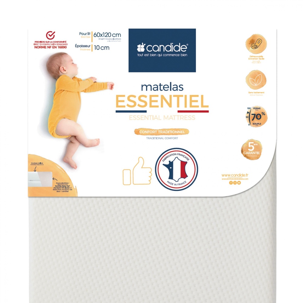 Matelas Bebe Essentiel Dehoussable 60 X 1 Cm De Candide Sur Allobebe