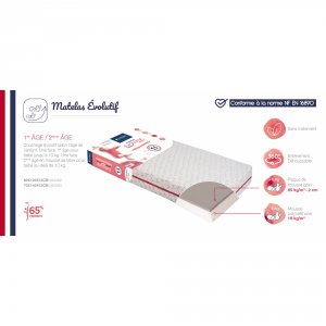 Matelas bébé évolutif déhoussable 60 x 120 cm Candide
