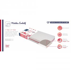 Matelas bébé évolutif déhoussable 70 x 140 cm Candide