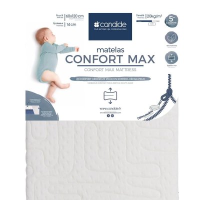 Matelas bébé confort max déhoussable 60 x 120 cm