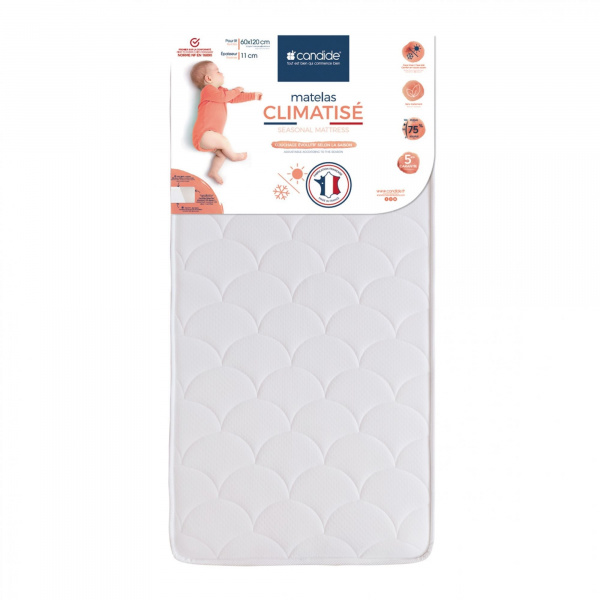 Pack matelas bébé climatisé + alèse blanc + drap housse blanc - 60x120 cm Candide