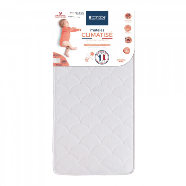 Pack matelas bébé climatisé + alèse blanc + drap housse blanc - 70x140 cm Candide