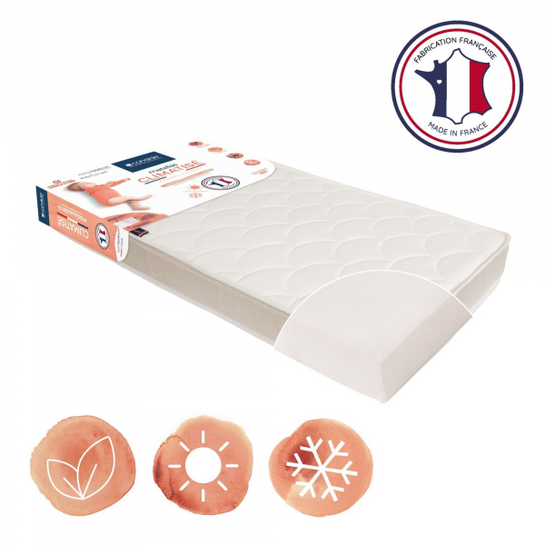 Pack matelas bébé climatisé + alèse blanc + drap housse blanc - 70x140 cm Candide