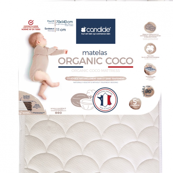 Matelas bébé organic coco 70 x 140 cm Candide