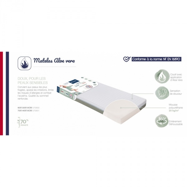 Matelas aloé vera déhoussable 60 x 120 cm Candide