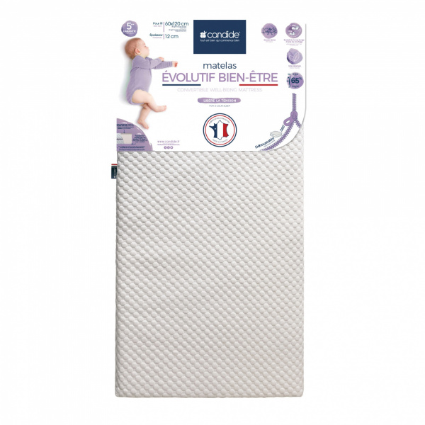 Matelas évolutif bien être déhoussable 360° 60 x 120 cm Candide