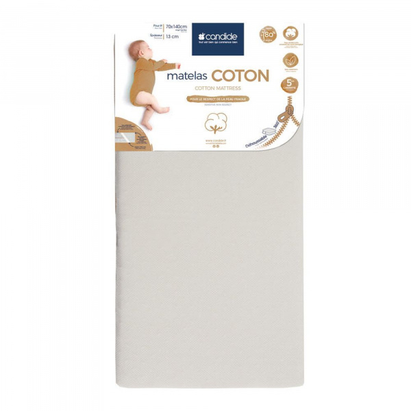 Matelas bébé coton déhoussable 70 x 140 cm Candide