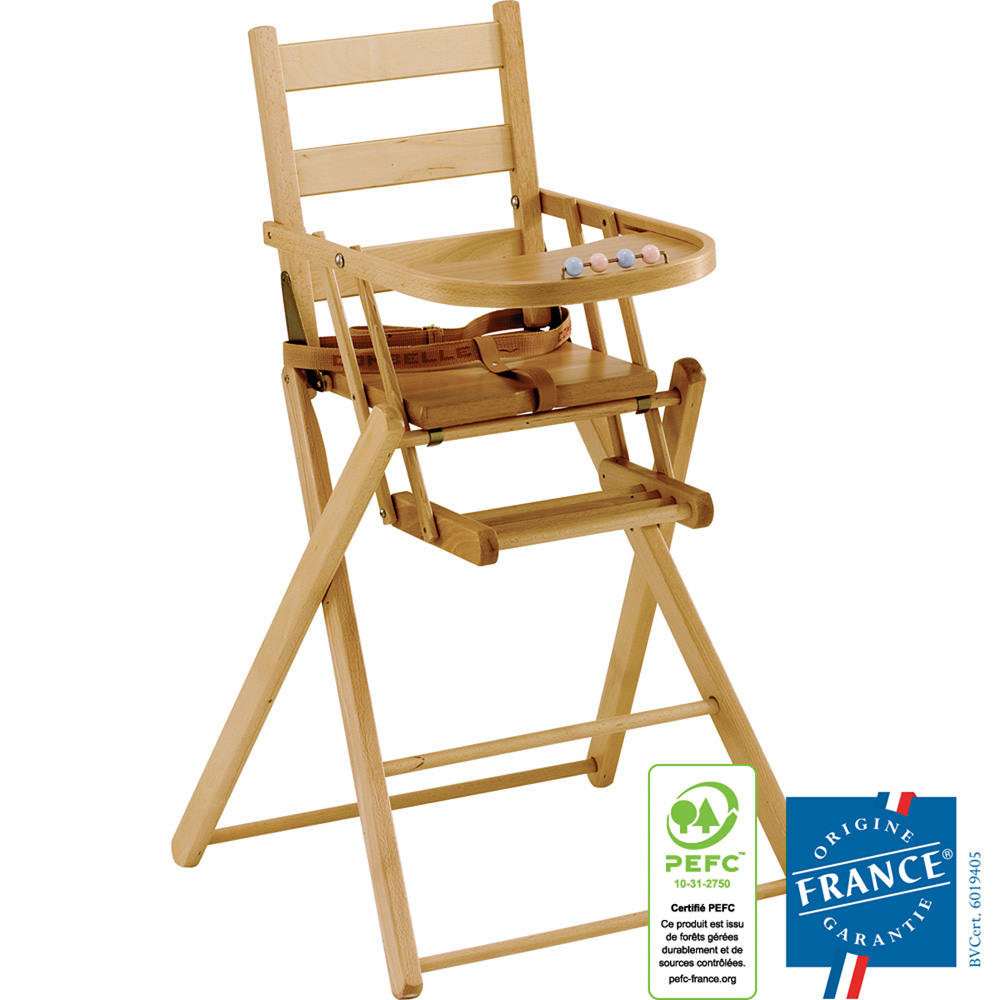 Chaise haute bébé extrapliante dossier lattes galbees vernis au