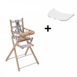 Pack chaise haute pliante sarah hybride blanc et sa tablette blanche amovible Combelle