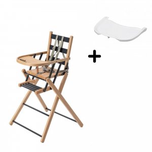 Pack chaise haute pliante sarah hybride anthracite et sa tablette blanche amovible Combelle