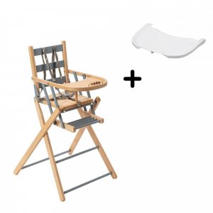 Pack chaise haute pliante sarah hybride bleu gris et sa tablette blanche amovible Combelle