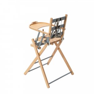 Pack chaise haute pliante sarah hybride bleu gris et sa tablette blanche amovible Combelle