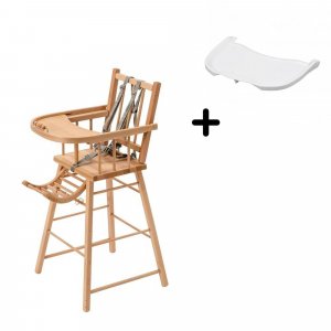 Pack chaise haute andré vernis naturel et sa tablette blanche Combelle