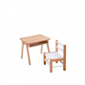 Petit bureau tom vernis naturel + chaise basse louise hybride blanc Combelle