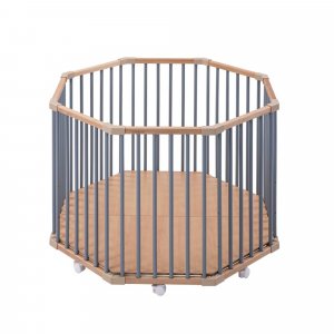 Parc octogonal bébé en bois basile hybride bleu gris Combelle