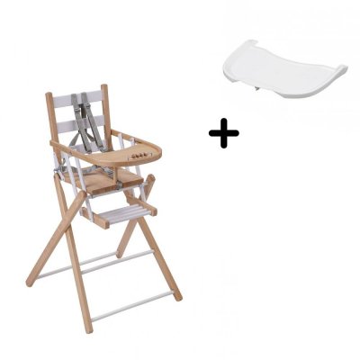 Pack chaise haute pliante sarah hybride blanc et sa tablette blanche amovible