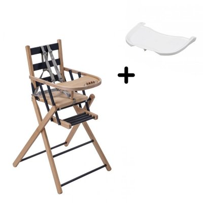 Pack chaise haute pliante sarah hybride noir et sa tablette blanche amovible