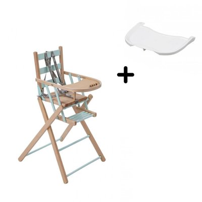 Pack chaise haute pliante sarah hybride vert mint et sa tablette blanche amovible