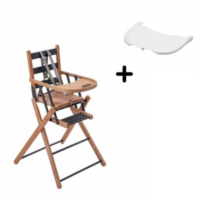 Pack chaise haute pliante sarah hybride kaki et sa tablette blanche amovible
