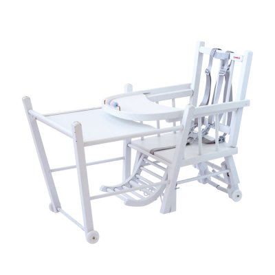 Chaise haute bébé marcel transformable barreaux laque blanche