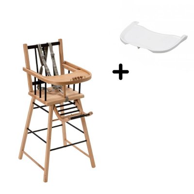 Pack chaise haute andré hybride noir et sa tablette blanche