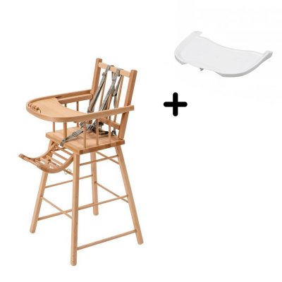 Pack chaise haute andré vernis naturel et sa tablette blanche