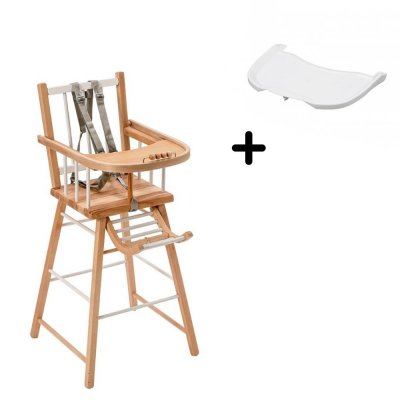 Pack chaise haute andré hybride blanc et sa tablette blanche