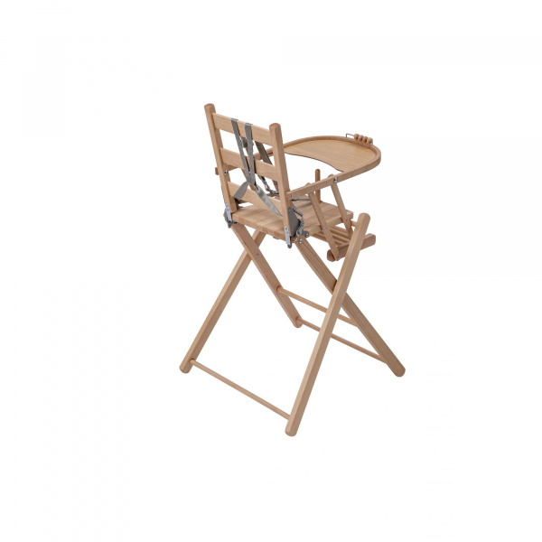 Pack chaise haute pliante sarah vernis naturel et sa tablette blanche amovible Combelle