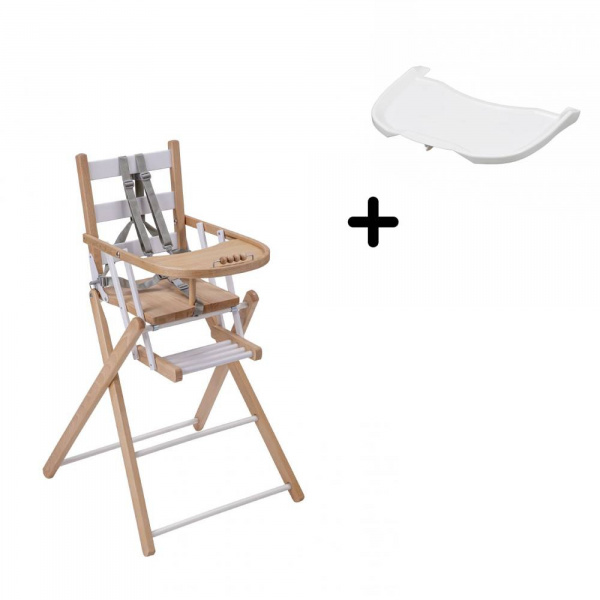 Pack chaise haute pliante sarah hybride blanc et sa tablette blanche amovible Combelle