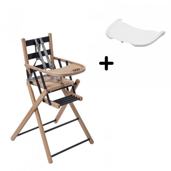 Pack chaise haute pliante sarah hybride noir et sa tablette blanche amovible Combelle