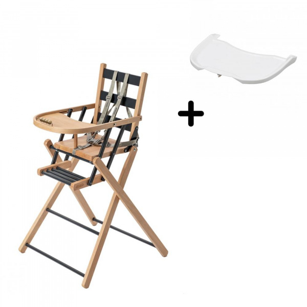 Pack chaise haute pliante sarah hybride anthracite et sa tablette blanche amovible Combelle