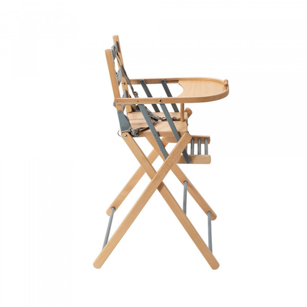 Pack chaise haute pliante sarah hybride bleu gris et sa tablette blanche amovible Combelle