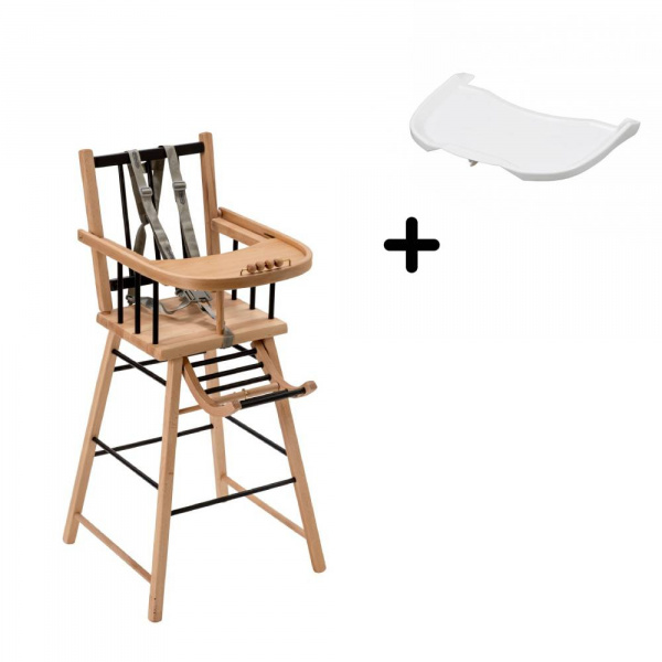 Pack chaise haute andré vernis naturel et sa tablette blanche Combelle