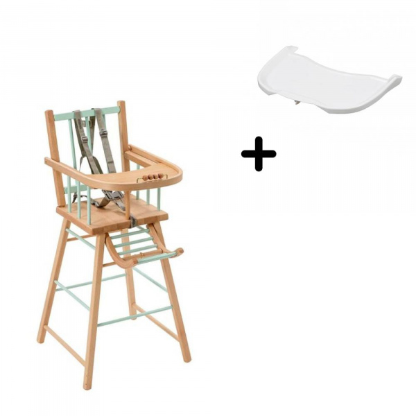 Pack chaise haute andré hybride vert mint et sa tablette blanche Combelle