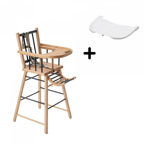 Pack chaise haute andré vernis naturel et sa tablette blanche Combelle