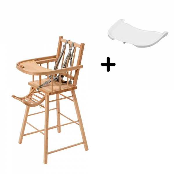 Pack chaise haute andré vernis naturel et sa tablette blanche Combelle