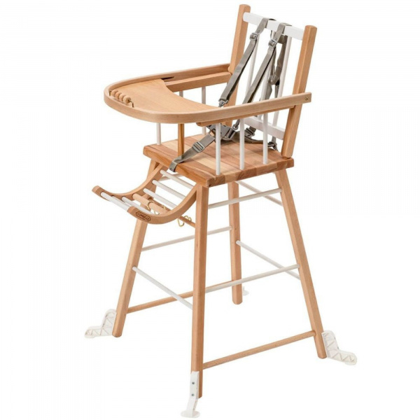 Pack chaise haute andré vernis naturel et sa tablette blanche Combelle