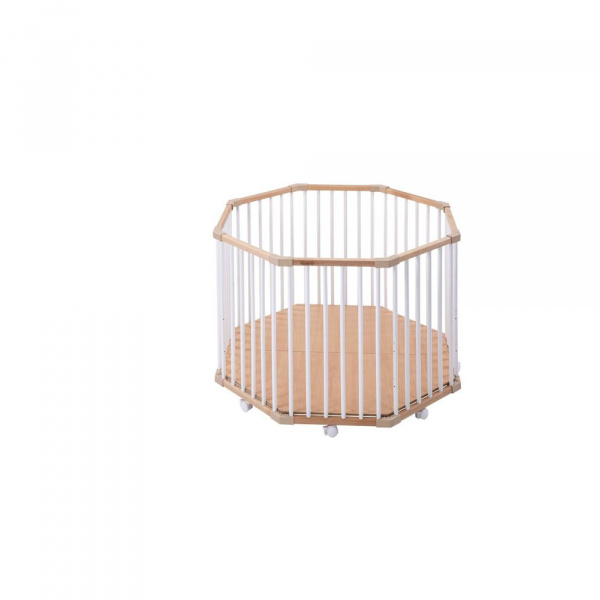 Parc octogonal bébé en bois basile hybride blanc Combelle