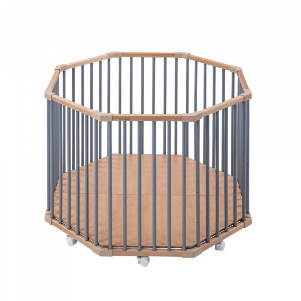 Parc octogonal bébé en bois basile hybride bleu gris Combelle