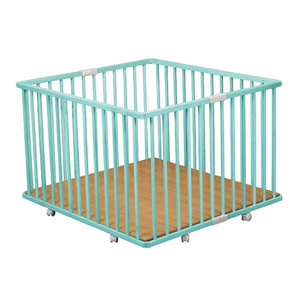 Parc bébé pliant carré gaby avec plancher réglable laque vert mint Combelle