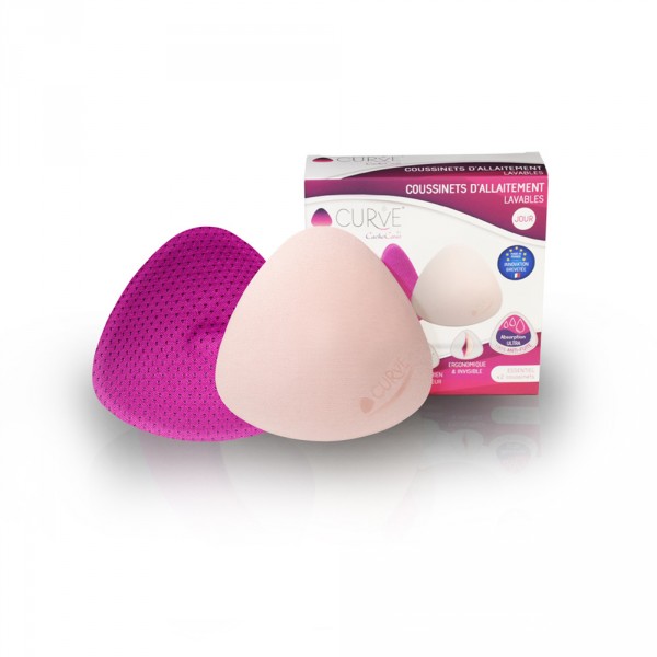 2 coussinets d'allaitement lavables curve essentiel jour fushia