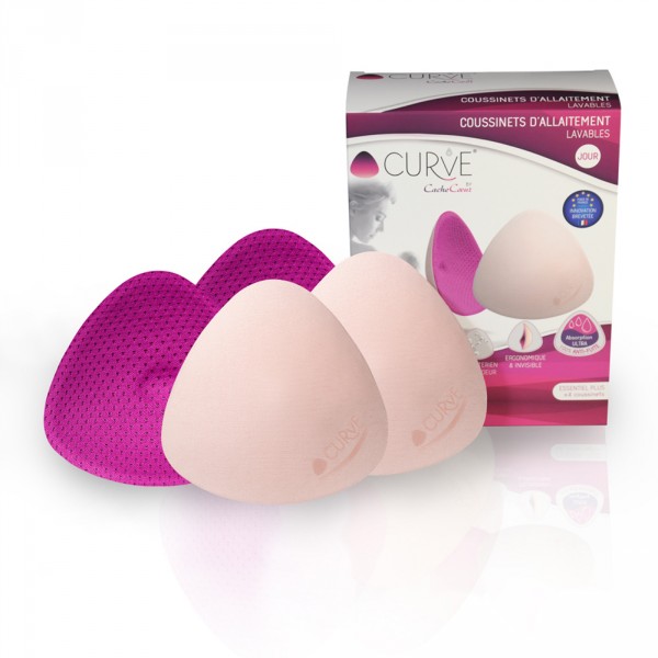 4 coussinets d'allaitement lavables curve essentiel jour fushia