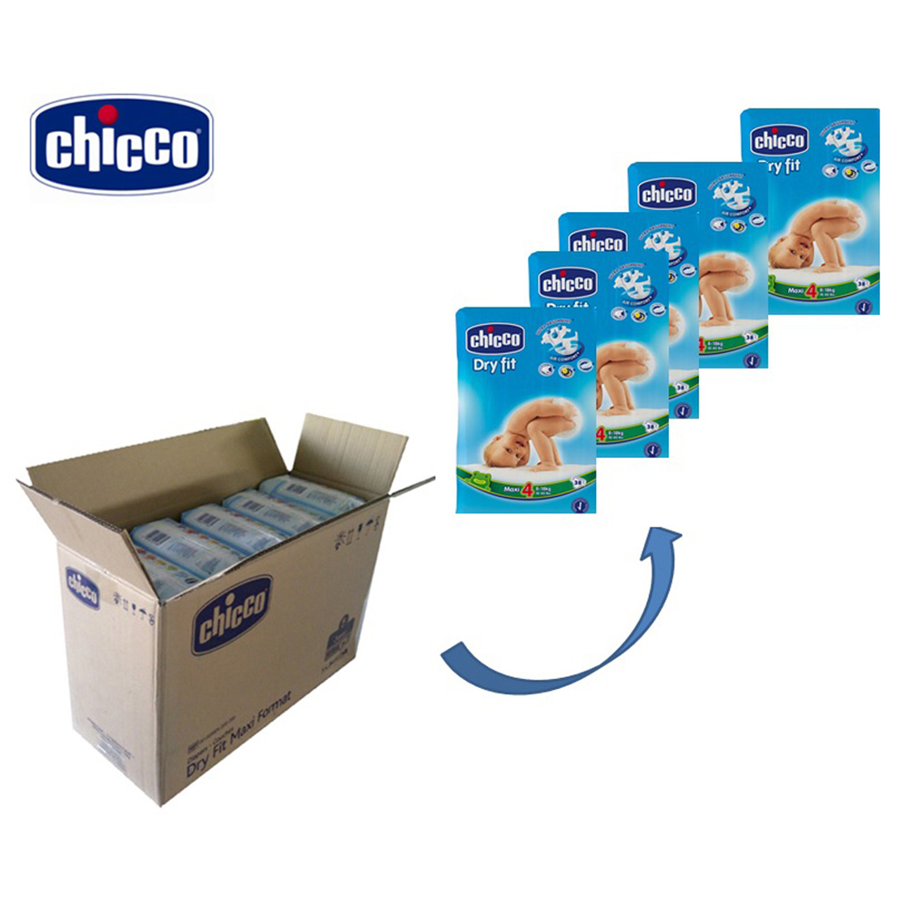 Carton de 190 couches t4 dry fit advanced 8/18 kg de Chicco en vente