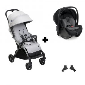 Poussette duo goody xplus - pearl grey + siège auto first seat recline i-size black satin Chicco