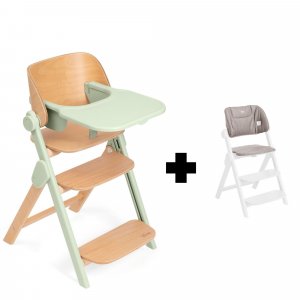 Chaise haute meraviglia olive + coussin de siège meraviglia sandshell Chicco