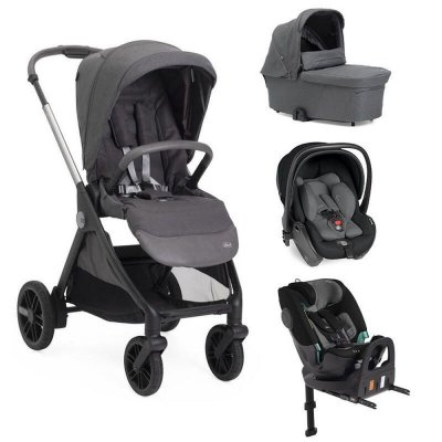 Poussette trio bellagio 2 + first seat recline + nacelle flexi + fullseat 360 avec base black satin