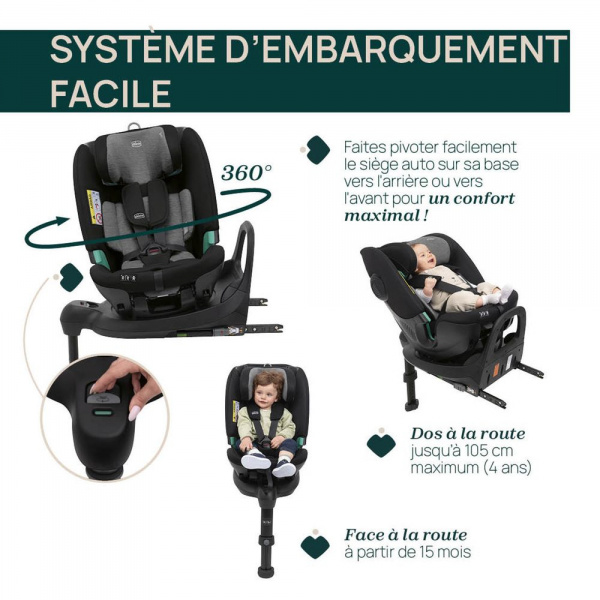 Siège auto fullseat 360 i-size avec base black satin Chicco