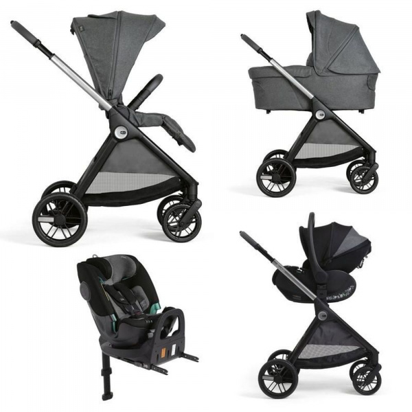 Poussette trio bellagio 2 + first seat recline + nacelle flexi + fullseat 360 avec base black satin Chicco