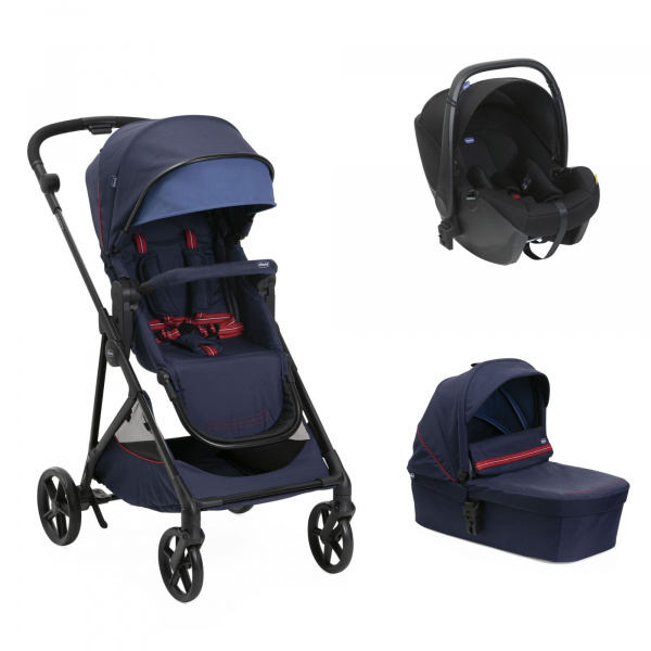 Poussette trio seety oxford blue + siège auto kory i-size essential + nacelle seety Chicco